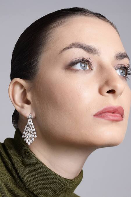 Shazé_Silver Plated Stones Mesmeric Studded Leafy Cascade Earrings_Online_at_Aza_Fashions