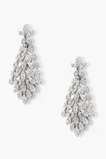 Shop_Shazé_Silver Plated Stones Mesmeric Studded Leafy Cascade Earrings_Online_at_Aza_Fashions