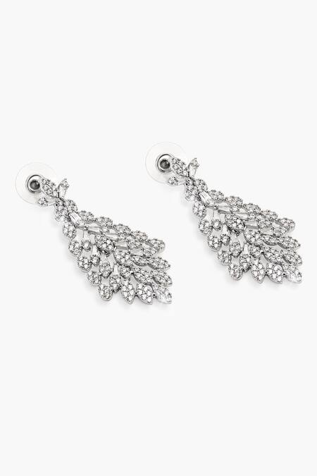 Shazé_Silver Plated Stones Mesmeric Studded Leafy Cascade Earrings_at_Aza_Fashions