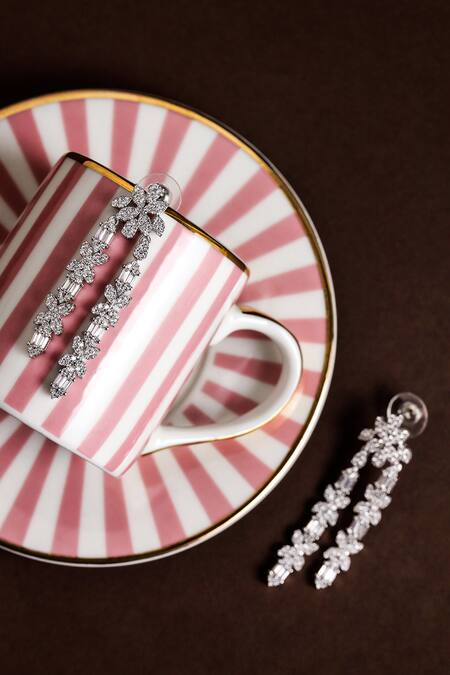 Shop Shazé Silver Plated Stones Firefly Floral Studded Drop Earrings at Aza Fashions Shop_Shazé_Silver Plated Stones Firefly Floral Studded Drop Earrings_at_Aza_Fashions