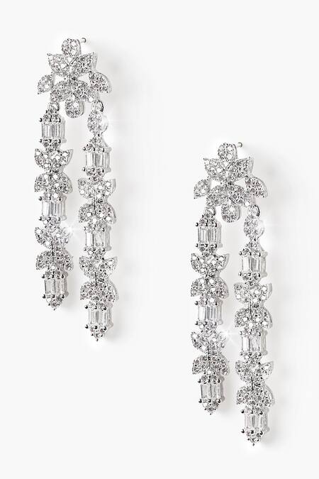 Shop_Shazé_Silver Plated Stones Firefly Floral Studded Drop Earrings_Online_at_Aza_Fashions