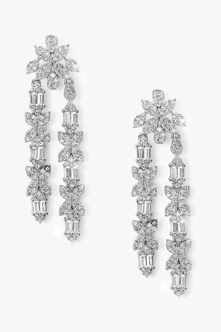 Shazé_Silver Plated Stones Firefly Floral Studded Drop Earrings_at_Aza_Fashions