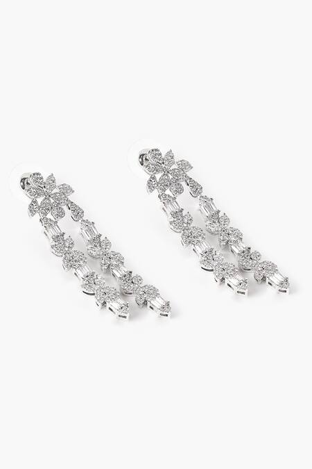Buy_Shazé_Silver Plated Stones Firefly Floral Studded Drop Earrings