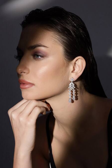 Shazé_Silver Plated Stones Faelight Studded Floral Earrings_Online_at_Aza_Fashions