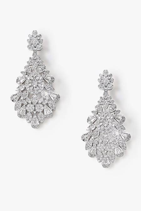 Shop_Shazé_Silver Plated Stones Pizzaz Clear Studded Earrings_Online_at_Aza_Fashions