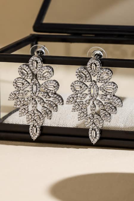 Shazé Silver Plated Stones Halo Clustered Studded Earrings Online at Aza Fashions Shazé_Silver Plated Stones Halo Clustered Studded Earrings_Online_at_Aza_Fashions