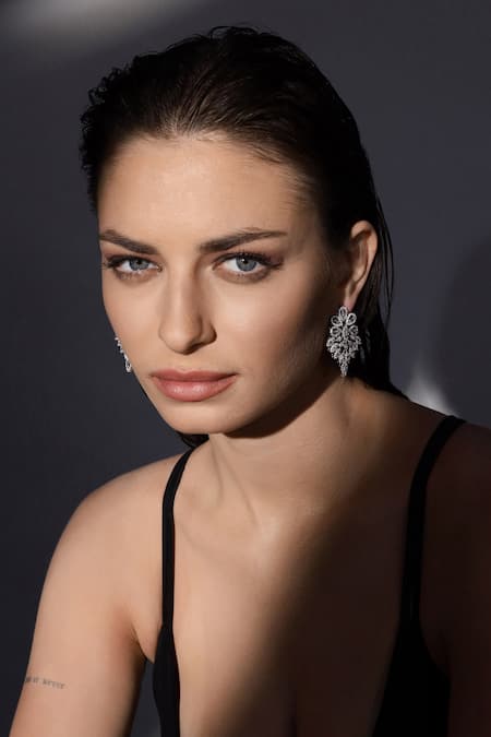 Buy_Shazé_Silver Plated Stones Halo Clustered Studded Earrings_Online_at_Aza_Fashions