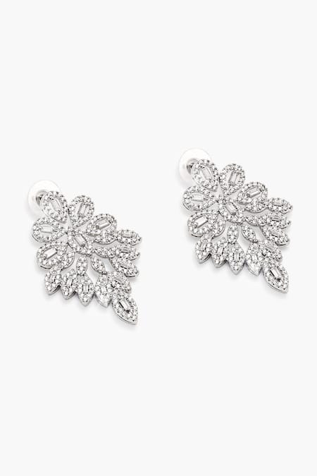 Buy_Shazé_Silver Plated Stones Halo Clustered Studded Earrings