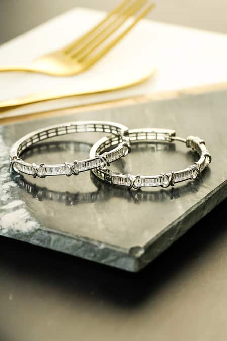 Shop Shazé Silver Plated Stones Forest Faerie Studded Hoops at Aza Fashions Shop_Shazé_Silver Plated Stones Forest Faerie Studded Hoops _at_Aza_Fashions