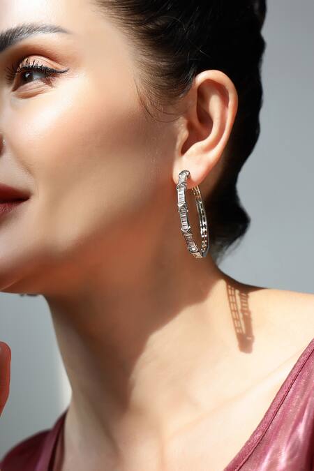 Shazé_Silver Plated Stones Forest Faerie Studded Hoops _Online_at_Aza_Fashions