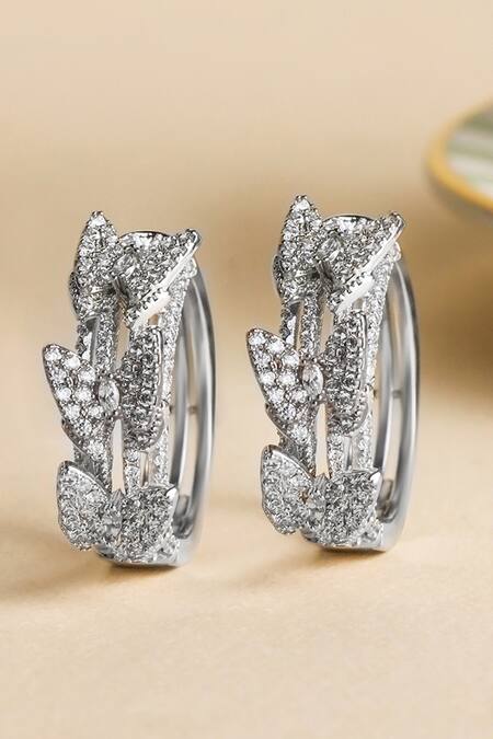 Shop Shazé Silver Plated Stones Bards Boon Butterfly Embellished Hoops at Aza Fashions Shop_Shazé_Silver Plated Stones Bards Boon Butterfly Embellished Hoops_at_Aza_Fashions