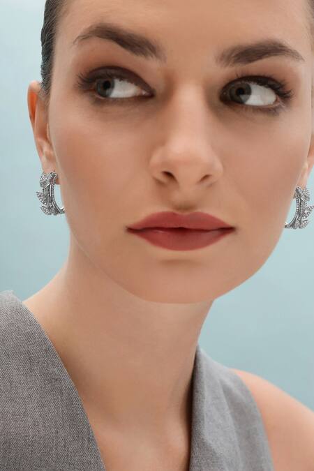 Shazé_Silver Plated Stones Bards Boon Butterfly Embellished Hoops_Online_at_Aza_Fashions