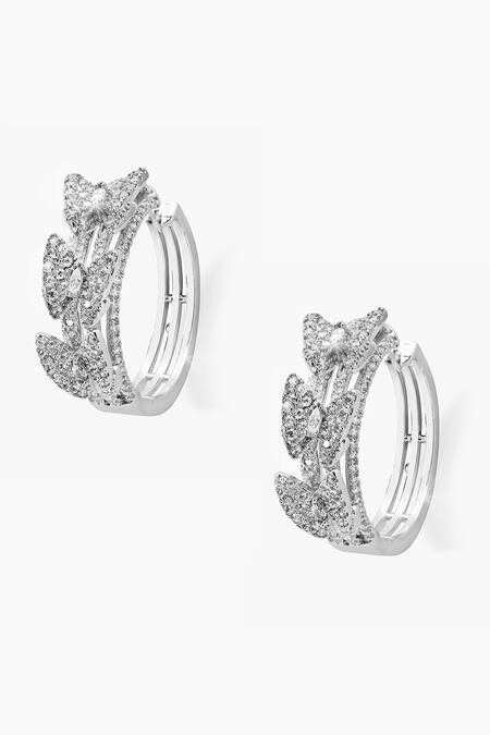 Shop_Shazé_Silver Plated Stones Bards Boon Butterfly Embellished Hoops_Online_at_Aza_Fashions