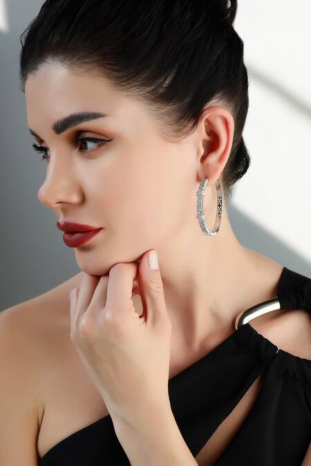 Buy_Shazé_Silver Plated Stones Labyrinth Embellished Hoops _Online_at_Aza_Fashions