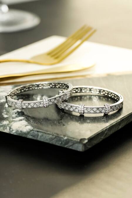 Shop Shazé Silver Plated Stones Labyrinth Embellished Hoops Online at Aza Fashions Shop_Shazé_Silver Plated Stones Labyrinth Embellished Hoops _Online_at_Aza_Fashions