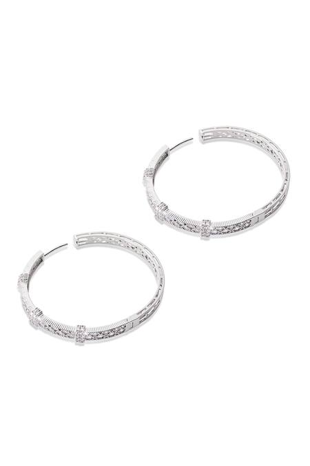 Buy Shazé Silver Plated Stones Labyrinth Embellished Hoops Buy_Shazé_Silver Plated Stones Labyrinth Embellished Hoops