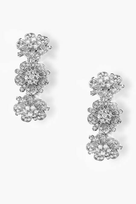 Shazé_Silver Plated Stones Forests Heartbeat Embellished Floral Hoops_Online_at_Aza_Fashions