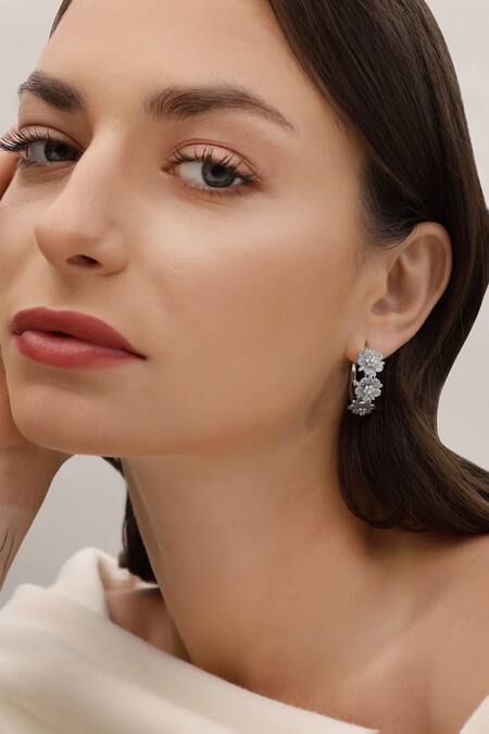 Buy_Shazé_Silver Plated Stones Forests Heartbeat Embellished Floral Hoops_Online_at_Aza_Fashions