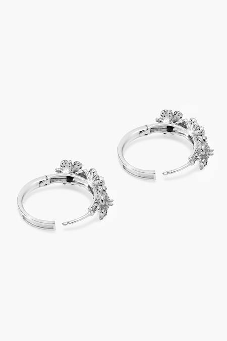 Shazé_Silver Plated Stones Forests Heartbeat Embellished Floral Hoops_at_Aza_Fashions