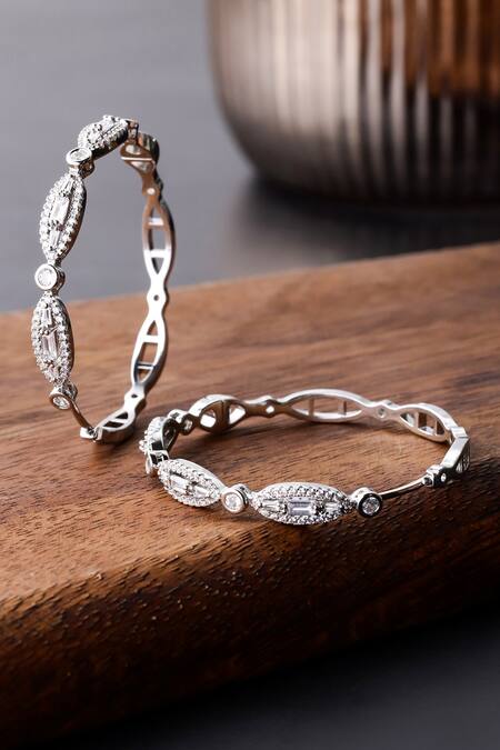 Shop_Shazé_Silver Plated Stones Dewdrops Ellipse Embellished Hoops _at_Aza_Fashions
