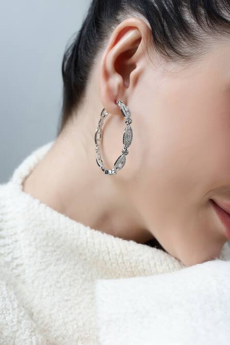 Shazé_Silver Plated Stones Dewdrops Ellipse Embellished Hoops _Online_at_Aza_Fashions