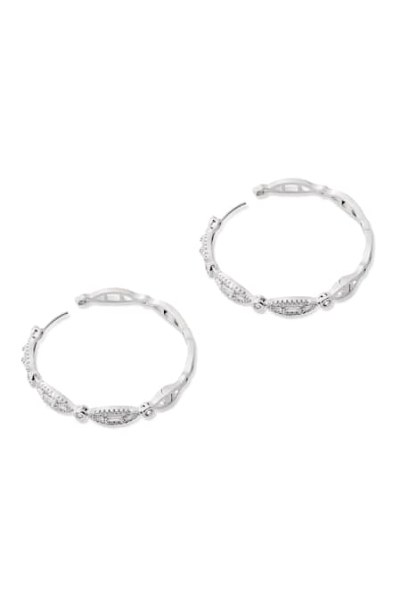Buy_Shazé_Silver Plated Stones Dewdrops Ellipse Embellished Hoops _Online_at_Aza_Fashions