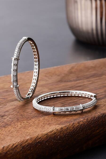 Shop Shazé Silver Plated Stones Titanias Touch Embellished Hoops at Aza Fashions Shop_Shazé_Silver Plated Stones Titanias Touch Embellished Hoops_at_Aza_Fashions