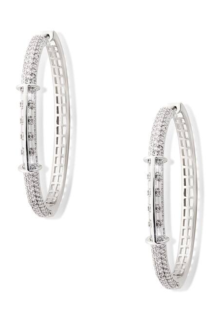 Buy Shazé Silver Plated Stones Titanias Touch Embellished Hoops Online at Aza Fashions Buy_Shazé_Silver Plated Stones Titanias Touch Embellished Hoops_Online_at_Aza_Fashions