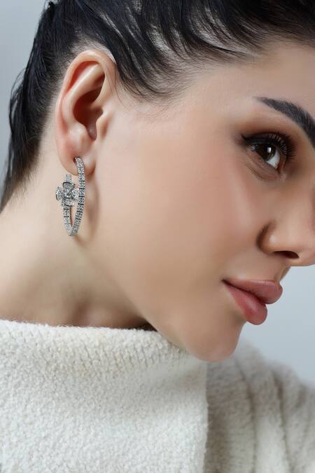 Shazé_Silver Plated Stones Midsummer Spell Embellished Spiral Hoops_Online_at_Aza_Fashions