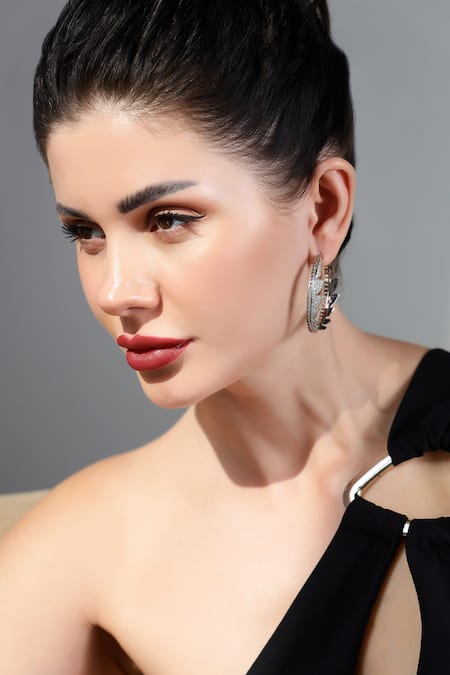 Shazé_Silver Plated Stones Forest Fire Cut-out Embellished Hoops_Online_at_Aza_Fashions
