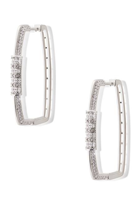 Buy Shazé Silver Plated Stones Solar Veil Embellished Square Hoops Online at Aza Fashions Buy_Shazé_Silver Plated Stones Solar Veil Embellished Square Hoops_Online_at_Aza_Fashions