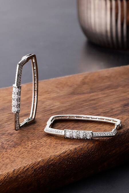 Shazé Silver Plated Stones Solar Veil Embellished Square Hoops at Aza Fashions Shazé_Silver Plated Stones Solar Veil Embellished Square Hoops_at_Aza_Fashions