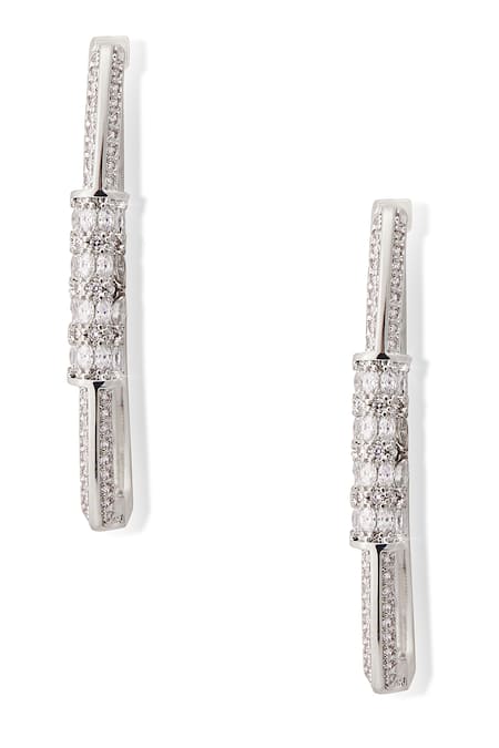 Buy Shazé Silver Plated Stones Solar Veil Embellished Square Hoops Buy_Shazé_Silver Plated Stones Solar Veil Embellished Square Hoops