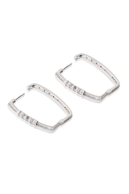Shop Shazé Silver Plated Stones Solar Veil Embellished Square Hoops Shop_Shazé_Silver Plated Stones Solar Veil Embellished Square Hoops