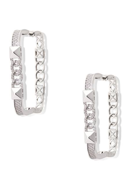 Shop Shazé Silver Plated Stones Willows Veil Embellished Hoops Online at Aza Fashions Shop_Shazé_Silver Plated Stones Willows Veil Embellished Hoops _Online_at_Aza_Fashions