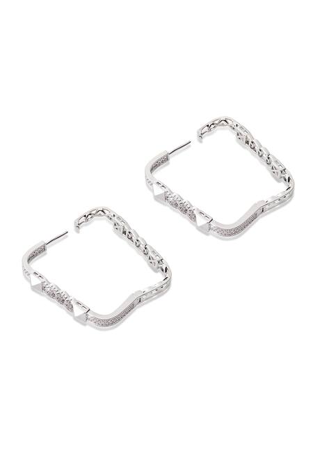 Shazé Silver Plated Stones Willows Veil Embellished Hoops at Aza Fashions Shazé_Silver Plated Stones Willows Veil Embellished Hoops _at_Aza_Fashions