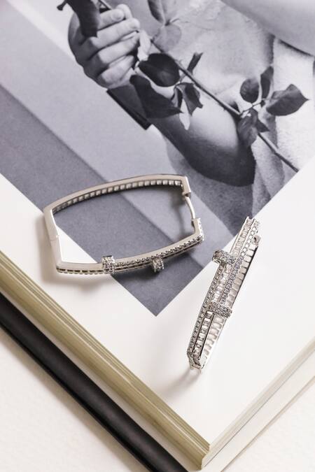 Buy Shazé Silver Plated Stones Dusk Fire Bar Pattern Embellished Hoops Online at Aza Fashions Buy_Shazé_Silver Plated Stones Dusk Fire Bar Pattern Embellished Hoops _Online_at_Aza_Fashions