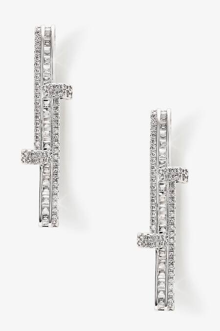 Shop_Shazé_Silver Plated Stones Dusk Fire Bar Pattern Embellished Hoops _Online_at_Aza_Fashions