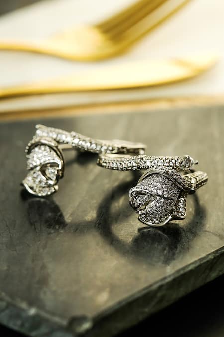 Shop Shazé Silver Plated Stones Monets Tulips Embellished Hoops at Aza Fashions Shop_Shazé_Silver Plated Stones Monets Tulips Embellished Hoops _at_Aza_Fashions