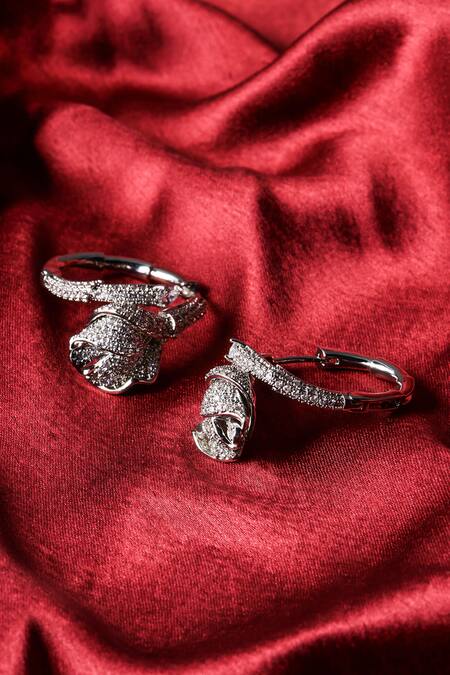 Shop Shazé Silver Plated Stones Monets Tulips Embellished Hoops Online at Aza Fashions Shop_Shazé_Silver Plated Stones Monets Tulips Embellished Hoops _Online_at_Aza_Fashions