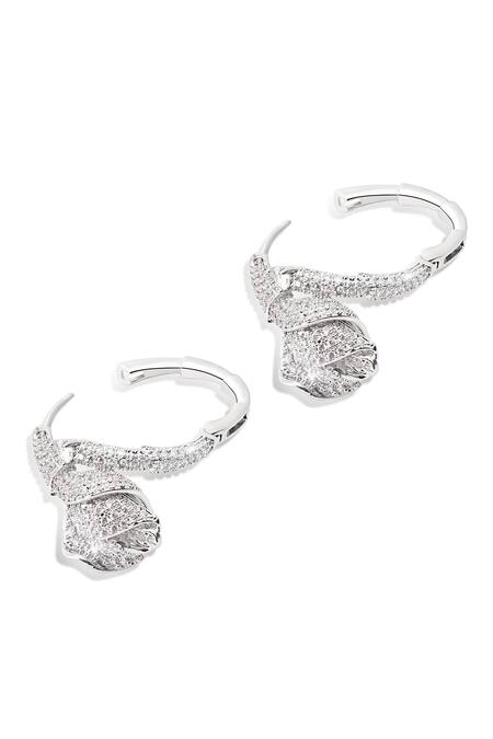 Buy Shazé Silver Plated Stones Monets Tulips Embellished Hoops Buy_Shazé_Silver Plated Stones Monets Tulips Embellished Hoops