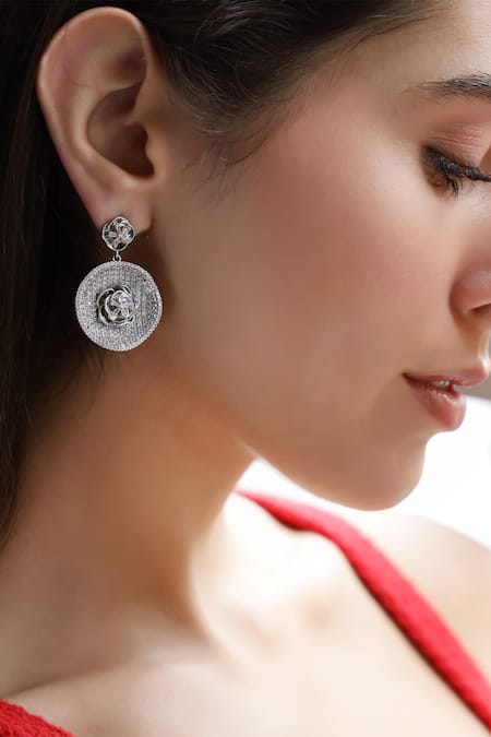 Shazé Silver Plated Stones Lunar Umbra Round Embellished Earrings 