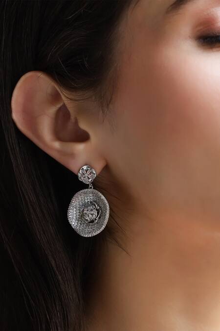 Shazé_Silver Plated Stones Lunar Umbra Round Embellished Earrings _Online_at_Aza_Fashions