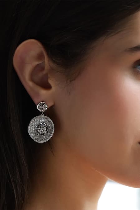 Buy_Shazé_Silver Plated Stones Lunar Umbra Round Embellished Earrings _Online_at_Aza_Fashions