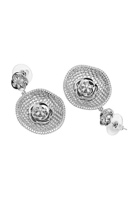 Shazé_Silver Plated Stones Lunar Umbra Round Embellished Earrings _at_Aza_Fashions
