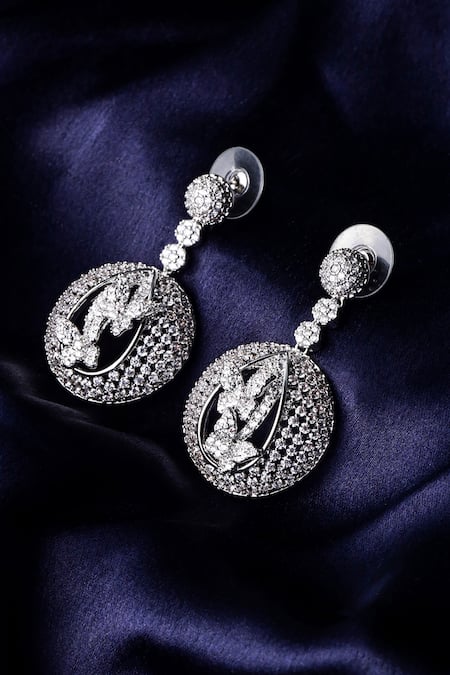 Shop Shazé Silver Plated Stones Forest Ball Embellished Earrings at Aza Fashions Shop_Shazé_Silver Plated Stones Forest Ball Embellished Earrings _at_Aza_Fashions