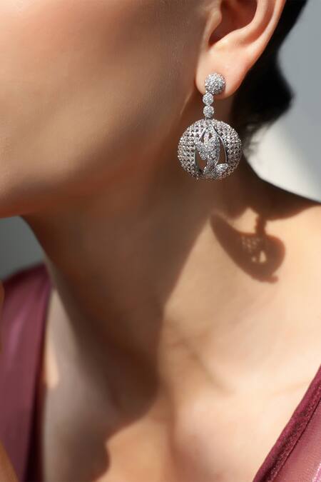 Buy_Shazé_Silver Plated Stones Forest Ball Embellished Earrings _Online_at_Aza_Fashions