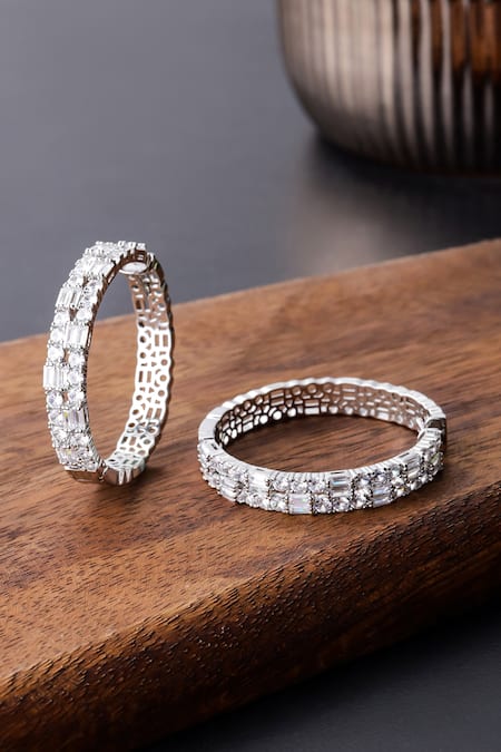 Shop Shazé Silver Plated Stones Enigma Cluster Hoops at Aza Fashions Shop_Shazé_Silver Plated Stones Enigma Cluster Hoops _at_Aza_Fashions
