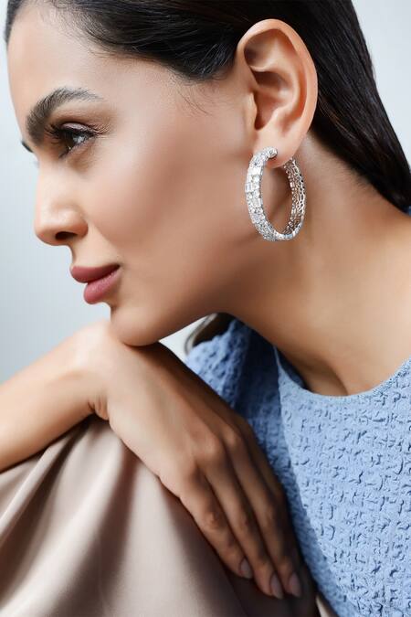 Shop_Shazé_Silver Plated Stones Enigma Cluster Hoops _Online_at_Aza_Fashions