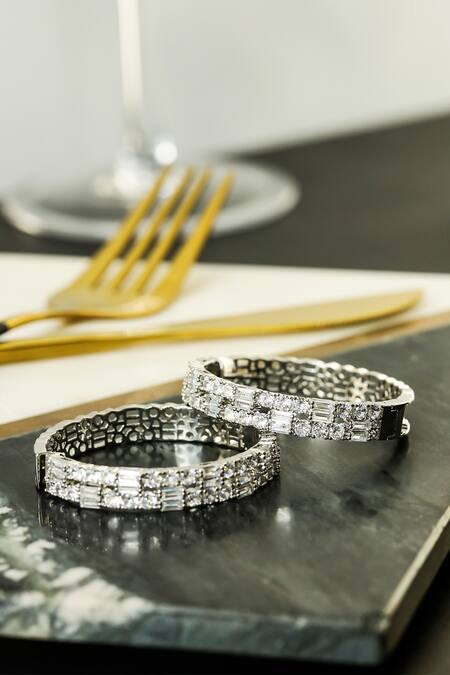 Shazé Silver Plated Stones Enigma Cluster Hoops at Aza Fashions Shazé_Silver Plated Stones Enigma Cluster Hoops _at_Aza_Fashions